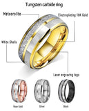 Dome Double Groove Inlaid Meteorite Mother Of Pearl Shell Tungsten Carbide Rings