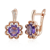 Luxury Round Purple Rolled Rose Gold of 14-Karat purity AAA Zircon Crystals Flower Drop Earrings for Women