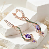 14K Gold Filled Purple AAA Zircon Crystals Unique Birdie Design Trendy Dangle Earrings