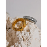 18K Gold Plated Fashion Stainless Steel Round Elastic Minimalist Metal Classic Open Ring