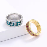 Classic Handmade Enamel Flowers Two Tone AAA Zircon Diamonds 925 Rings
