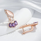 14K Gold Filled Shiny Purple AAA Zircon Diamonds Crystal Flower Earrings Fine Jewellery