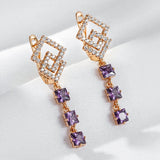 14 Karat Gold Filled Purple AAA Lab Created Amethyst Zircon Long Drop Earrings