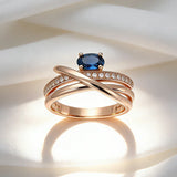 14K Gold Filled Shiny Blue AAA Zircon Crystals Unusual Cross Luxury Rings for Women