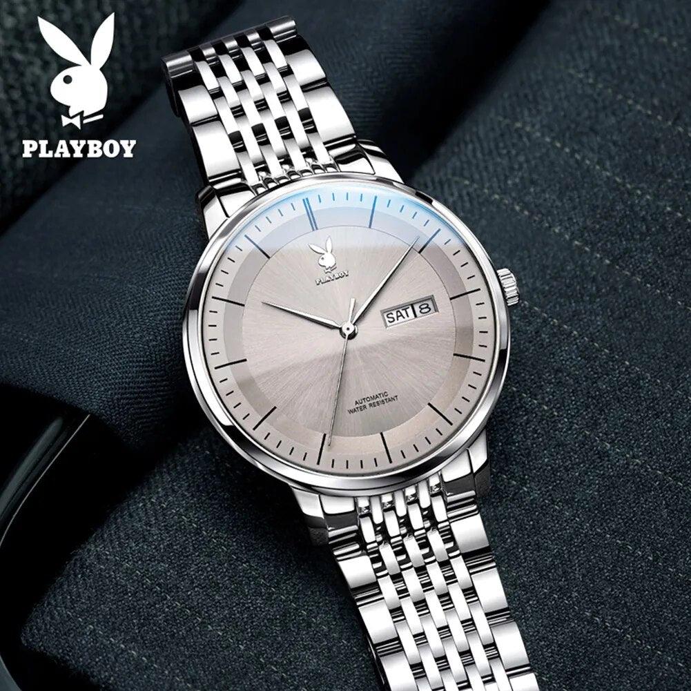 Top Brand Luxury Mechanical Fashion Grey Dial Stainless Steel Waterproof Date Week Automatic Men's Watches - The Jewellery Supermarket