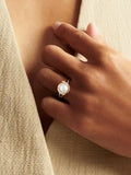 Two Tone Elegant White Pearl 14 Karat Rolled Gold Ring Unique Bride Jewellery