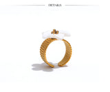 18K Gold Plated Natural Shell Flower Fashion Stainless Steel Stylish Exquisite Ring