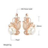 Vintage Ethnic Bride Wedding Party Elegant Pearl Rolled 14K Rose Gold Jewellery Drop Earrings For Women