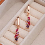 New Fashion Sparkling Dangle 14K Rolled Rose Gold Red Purple AAA Zircon Crystals Earrings - Personality  Jewellery