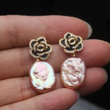 Natural Real Big Baroque White Pearl Pearl AAA Zircon Diamonds Silver Earrings