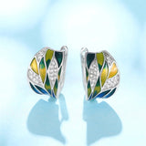 New Party Leaf Design Handmade Enamel Hoop Earrings