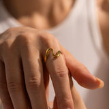 18K Plated Stainless Steel Minimalist Irregular Curve Geometric Curved Ring