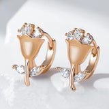 14 Karat Gold Filled Shiny AAA Zircon Diamonds Flower Cute Earrings Vintage Jewellery