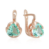 14 Karat Rolled Gold Shiny Light Green Pink Red AAA Zircon Crystal Luxury Earrings