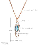 14K Gold Filled Trendy AAA Oval Blue Zircon Crystal Double Geometric Pendant Necklace