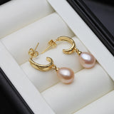 Quilted Half-Hoop Freshwater Multicolour Pearl 18KGP Stud Drop Earrings