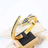 Designer Collection Rectangle Zircon Diamonds Gold Color Snake Serpent Snakelike Open Bangle Bracelet Ladies Watches