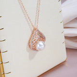 Luxury Water Drop Rolled 14K Rose Gold AAA Zircon Diamonds Pearl Necklace for Women -  Charming Fine Jewellery