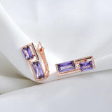 Luxury Asymmetrical Rolled 14K Rose GoldPurple AAA Zircon Crystals Square Geometric Dangle Earrings