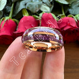Purple Crystal Stone Inlay Domed Polished 6mm 8mm Tungsten Wedding Men Women Rings