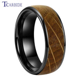 Whiskey Barrel Oak Wood Inlay Domed Polished Tungsten Engagement Wedding Rings