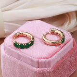 Lovely Vintage 14K Filled Gold Dark Green AAA Zircon Crystals Hoop Earrings