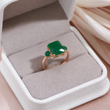 14K Gold Filled Square Big Dark Green AAA Zircon Crystal Vintage Opal Ethnic Fine Rings
