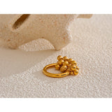18K Gold Plated High Quality Stainless Steel Metal Layered Round Beads Charming Ring