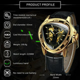 Sports Military Skeleton Automatic Mechanical Watches - Black Gold Triangle Dial Steel Leather Strap Luxury Watches