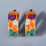 Exquisite Silver Handmade Enamel Coloured Zircon Diamonds Flowers Earrings