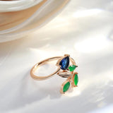 Vintage Leaf  Simple Rolled 14K Rose Gold With AAA Zircon Crystals Rings for Women - High Quality Fine Jewellery