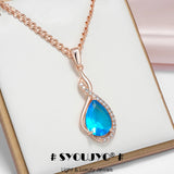 14K Rolled Gold Elegant Blue Drop AAA Zircon Diamonds Vintage Luxury Necklace Jewellery