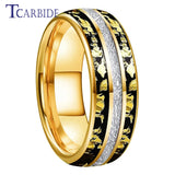Bright Meteorite Gold Foil Inlay 8MM 18k Gold Colour Tungsten Carbide Wedding Rings