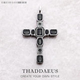 New Graceful Faith Black Stone Pendant, Brand New 925 Sterling Silver Vintage Cross Jewellery For Women - The Jewellery Supermarket