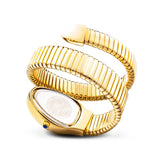 Amazing Luxury Zircon Diamond Dial Stainless Steel Quartz Wristwatch Fashion Snake Watch for WomenLady Dress Jewelry