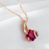 Luxury Rolled 14K Rose Gold Garnet Red AAA Zircon Pendant And Necklace For Women - Fashion  Jewellery