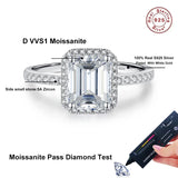 Awesome 1ct 2ct Emerald Radiant Cut VVS1 D Colour Moissanite Diamond Silver Ring