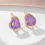 Quality Purple 14K Filled Rose Gold AAA Zircon Crystals Earrings For Women - Cute Party Fine Jewellery