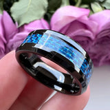 New Beveled White/Blue Carbon Fiber Inlay Fashion 6/8mm Comfort Fit Tungsten Carbide Wedding Rings for Men and Women - The Jewellery Supermarket