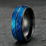 Black Blue Hammered 8mm Tungsten Carbide Wedding Engagement Rings