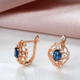 14 Karat Gold Filled Trend Blue AAA Zircon Diamonds Romantic Hollow Flower Earrings