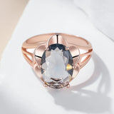 14 Karat Gold Filled AAA Zircon Grey Big Oval Crystal High Quality Fine Jewelry Rings