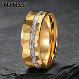 Gold Hammered Crushed White Opal Inlay 6/8mm  Wedding Tungsten Couples Rings