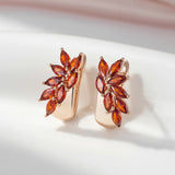 Charming AAA Zircon Red Leaf-Shaped 14K Rolled Gold Earrings For Women