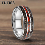Meteorite Dark Red Dinosaur Bone Chips Inlaid 6/8mm Tungsten Carbide Rings