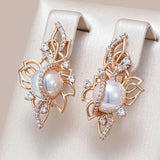 Luxury Unique Pearl Filled 14K Rose Gold Drop Earrings With White AAA Zircon Diamonds Trendy Personalized Jewellery