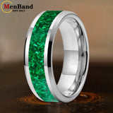 Green Opal Inlay Beveled Polished 6/8mm  Silver/Gold/Blue/Black Tungsten Rings