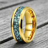 Green Crushed Crystal Inlay 6mm 8mm Gold Tungsten Carbide Rings for Men Women