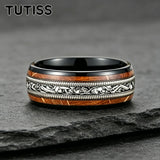 Whiskey Barrel Wood, Meteorite & Guitar String Inlay 8mm Tungsten Carbide Rings