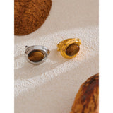 18K Gold Plated Popular Stainless Steel Natural Tiger Stone Geometric Charm Ring